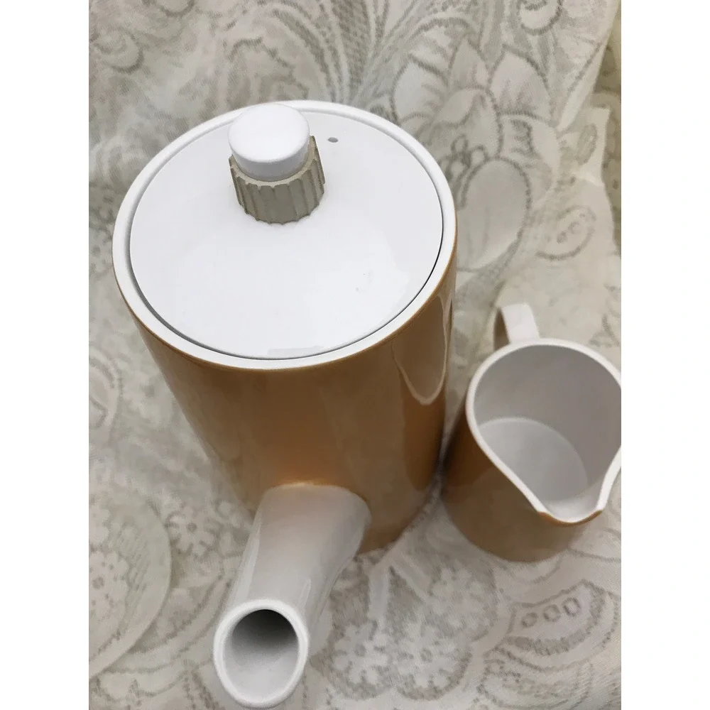 Vintage‎ MCM Mikasa Cera-Stone Brown/Mustard  Coffee Pot and Creamer, Japan